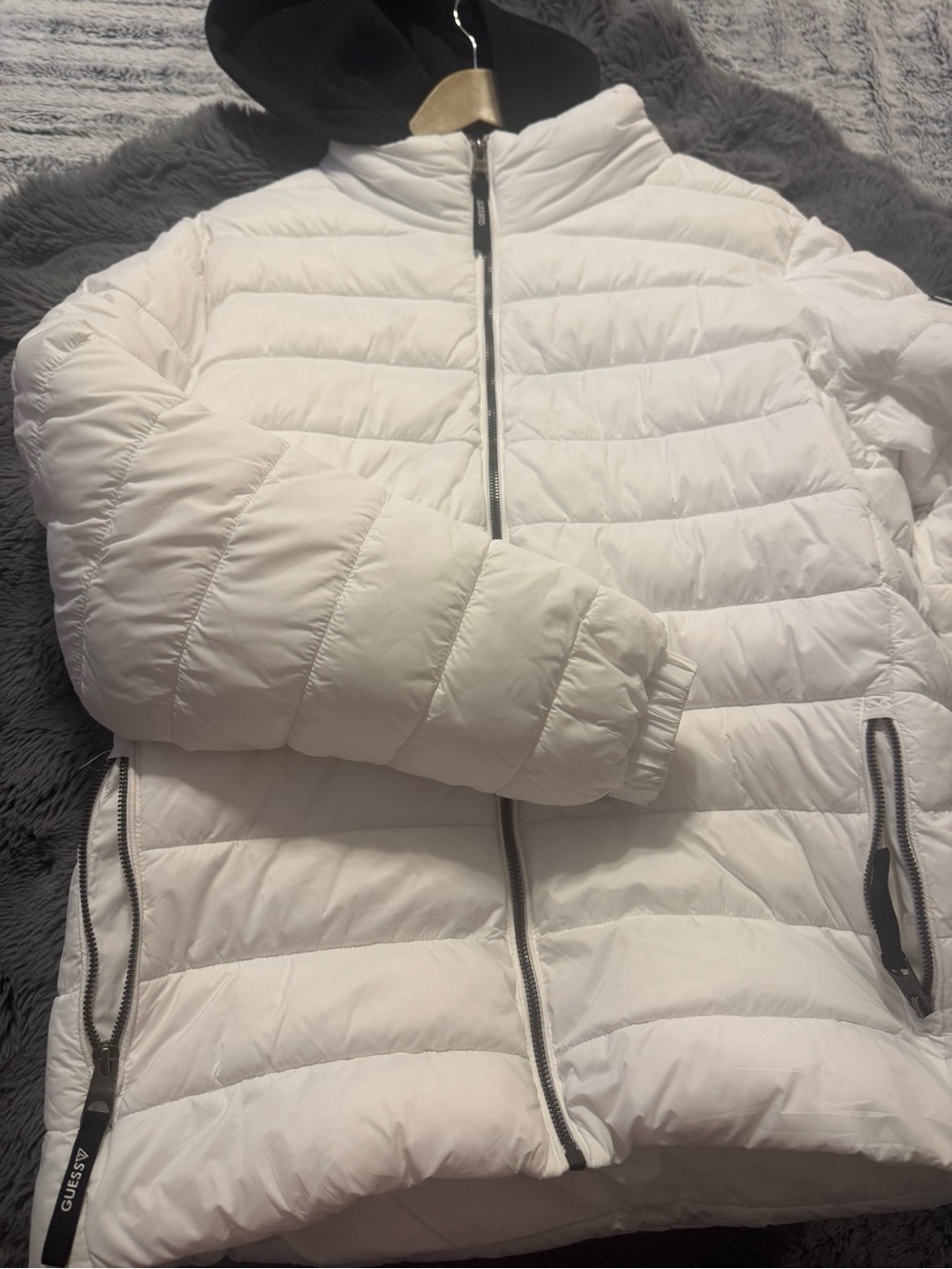 GUESS Men’s White Puffer Jacket with Hood